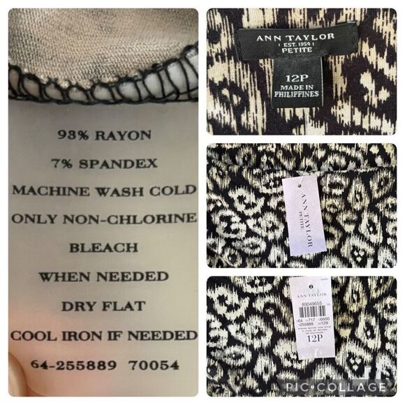 New Ann Taylor Cheetah Black Tan Ruched Flounce Waist Sheath Sz 12P Animal Print - Picture 8 of 12